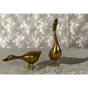 Vintage Brass Geese Set of Two Solid Leonard Brass Cabin Decor Mid Century